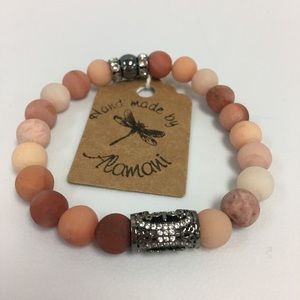 Handmade stone beads stretch bracelet with charm